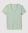 Camiseta RECTA con cuello de pico de algodón orgánico de mujer verde HERBIER