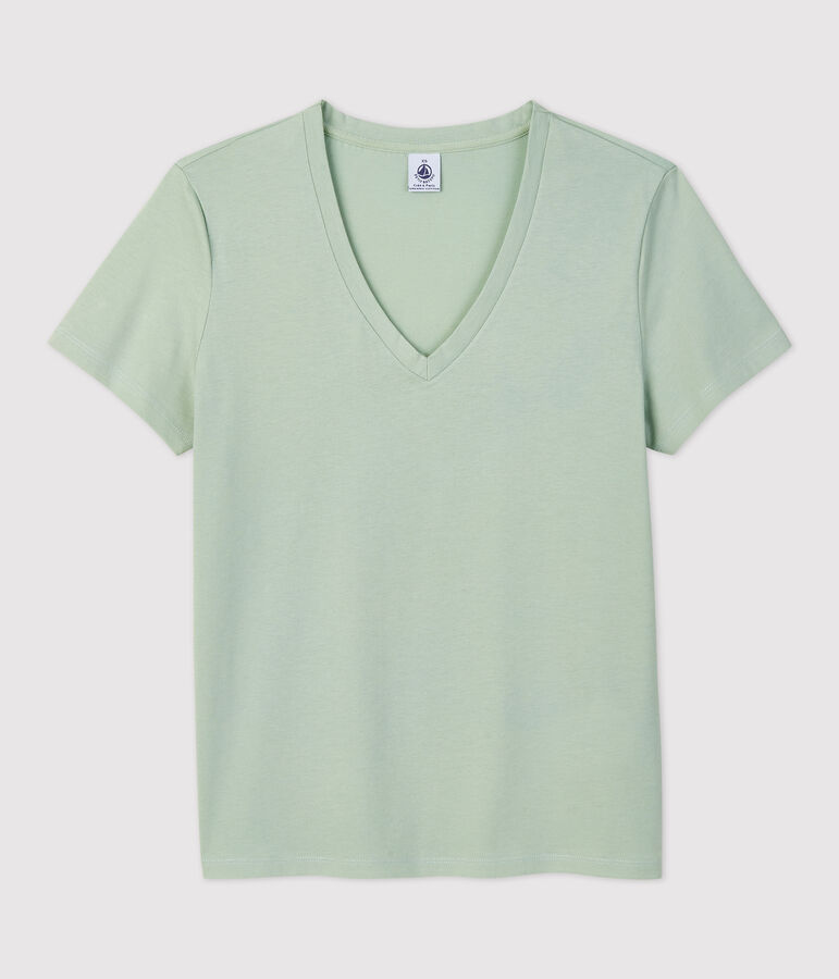 Camiseta RECTA con cuello de pico de algod&oacute;n org&aacute;nico de mujer verde