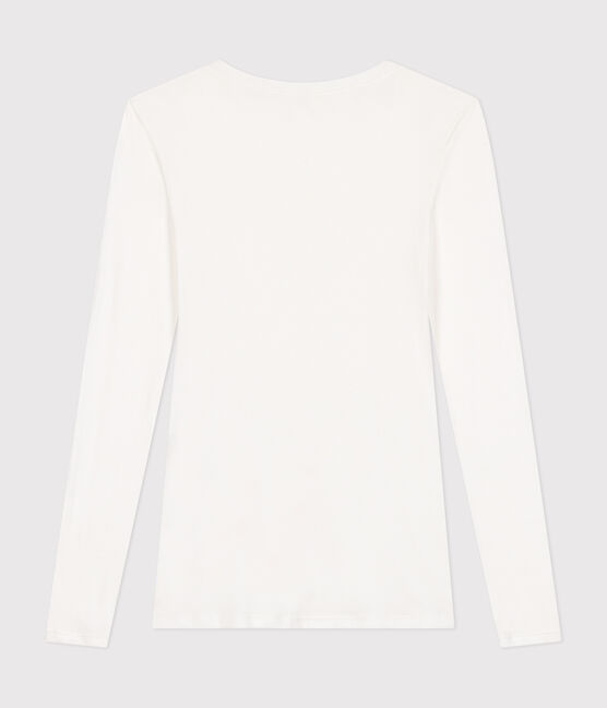 Camiseta de algodón de manga larga con cuello de bailarina para mujer   blanco MARSHMALLOW