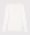 Camiseta de algodón de manga larga con cuello de bailarina para mujer   blanco MARSHMALLOW