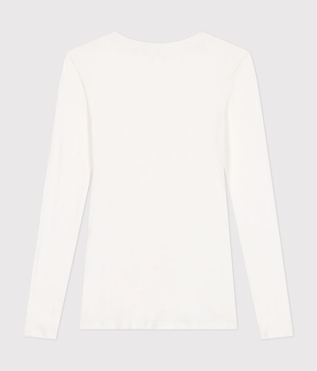 Camiseta de algod&oacute;n de manga larga con cuello de bailarina para mujer blanco