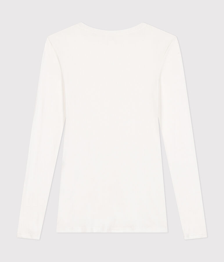 Camiseta de algod&oacute;n de manga larga con cuello de bailarina para mujer blanco