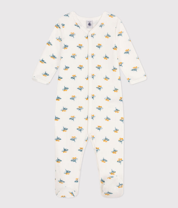 Pijama de felpa con flores para beb&eacute; blanco/multicolor
