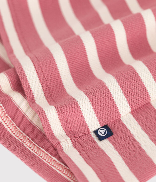 Vestido de manga larga de punto jersey grueso de beb&eacute; rosa/crudo