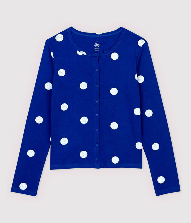 Rebeca de algod&oacute;n/lino estampada de mujer azul/blanco