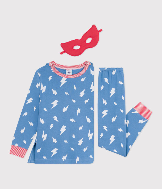 Pijama disfraz unisex de algod&oacute;n fosforescente con capa azul/multicolor