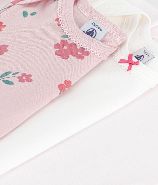 Juego de bodis de algodón de manga corta con flores para bebé variante 1