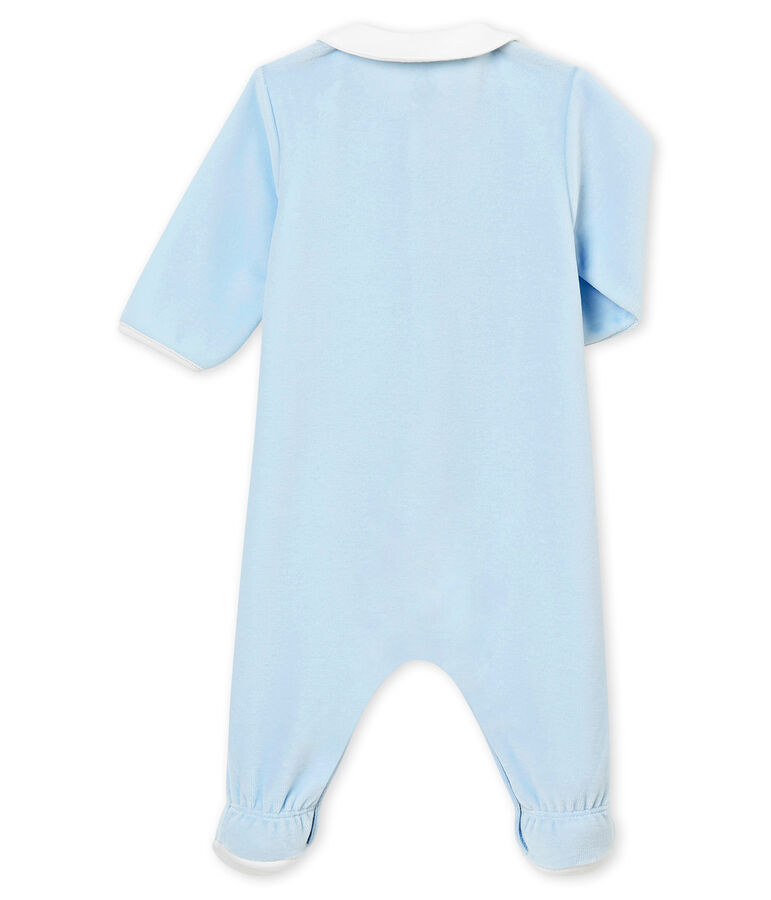 Pijama para beb&eacute; ni&ntilde;o en terciopelo de algod&oacute;n liso azul FRAICHEUR