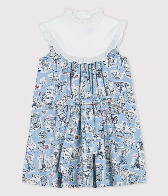 Vestido de popelina estampada para niña blanco MARSHMALLOW/blanco MULTICO