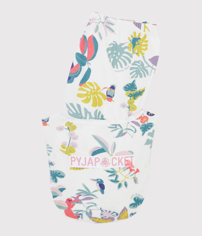 Pijama estampado jungla de ni&ntilde;a de tela t&uacute;bica blanco/multicolor