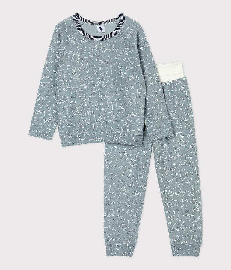 Pijama de osos de ni&ntilde;a/ni&ntilde;o de rizo cepillado gris/blanco
