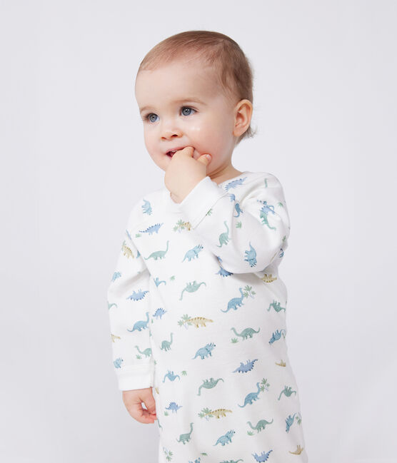 Pijama de algodón con dinosaurios para bebé blanco MARSHMALLOW/blanco MULTICO