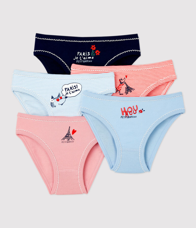 Juego de 5 braguitas con tema de Par&iacute;s de ni&ntilde;a de algod&oacute;n multicolor