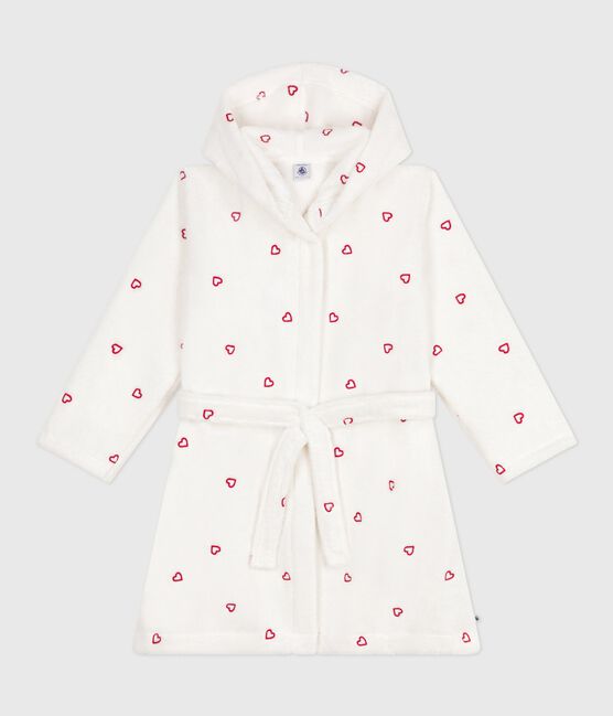 Albornoz infantil de rizo de algodón con corazones bordados blanco MARSHMALLOW/rojo TERKUIT