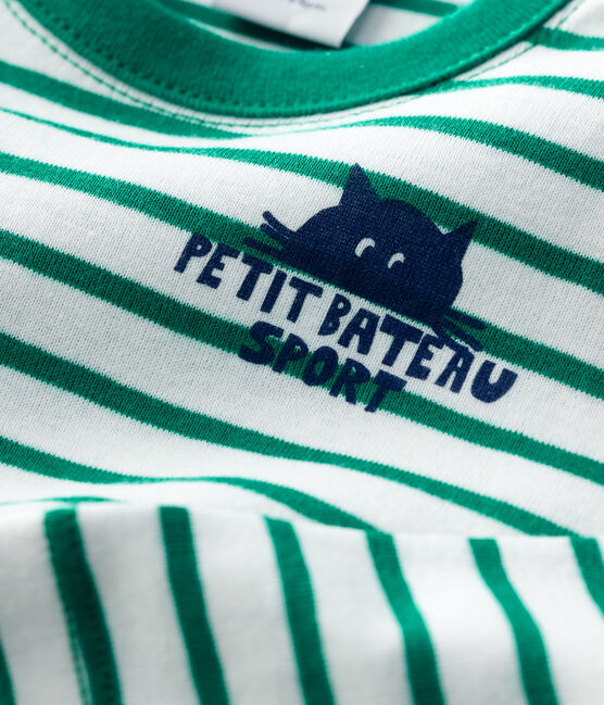 Camiseta a rayas de algodón de bebé blanco MARSHMALLOW/ PIVERT