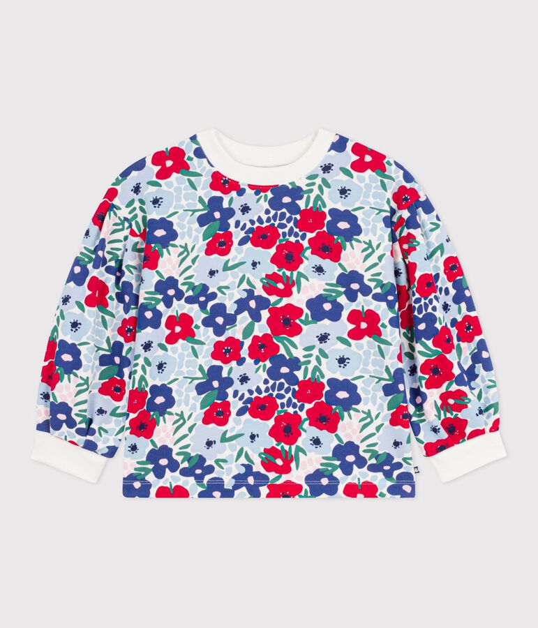 Sudadera infantil de algod&oacute;n con estampado de flores blanco/multicolor