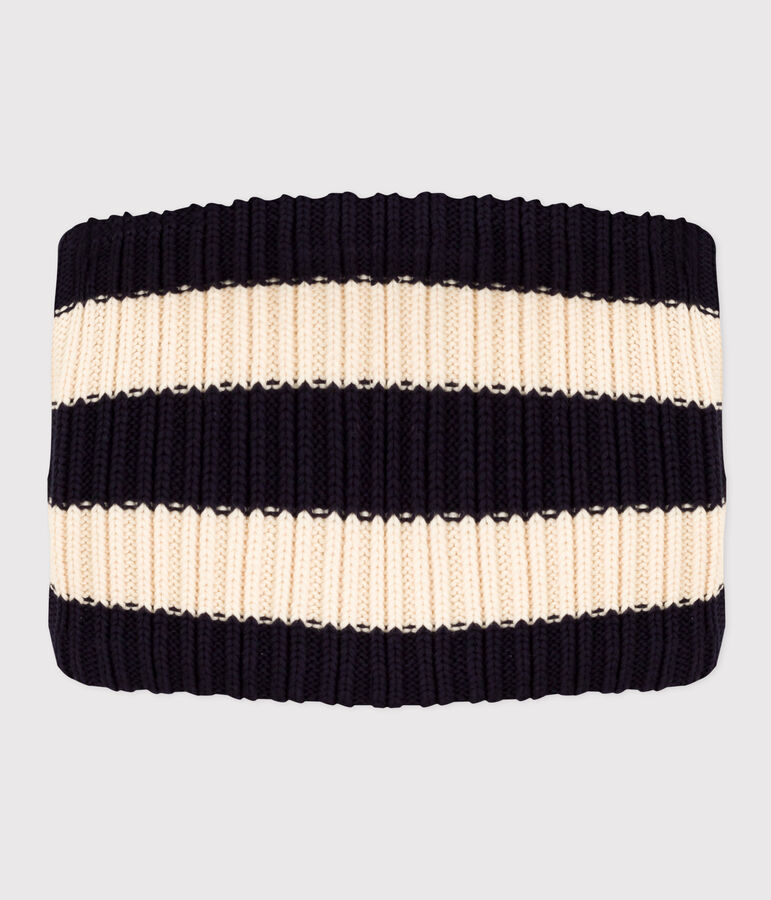 Braga de cuello a rayas de punto con forro de tejido polar de ni&ntilde;o/ni&ntilde;a azul/crudo