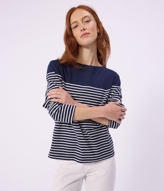 Marinera de algod&oacute;n a rayas para mujer azul/blanco