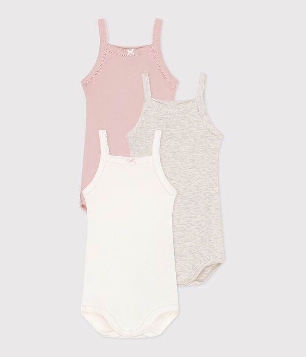 Juego de 3 bodis de tirantes de algod&oacute;n liso para beb&eacute; multicolor