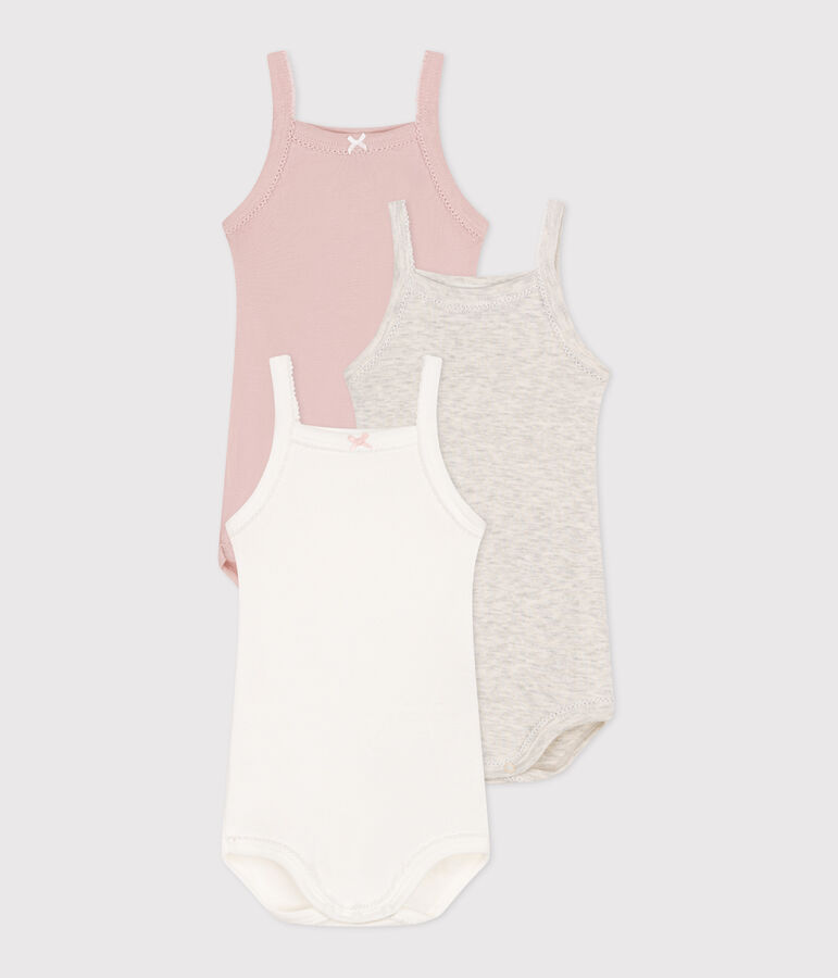 Juego de 3 bodis de tirantes de algod&oacute;n liso para beb&eacute; multicolor