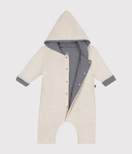 Mono largo de algodón enguatado con capucha para bebé beige MONTELIMAR CHINE