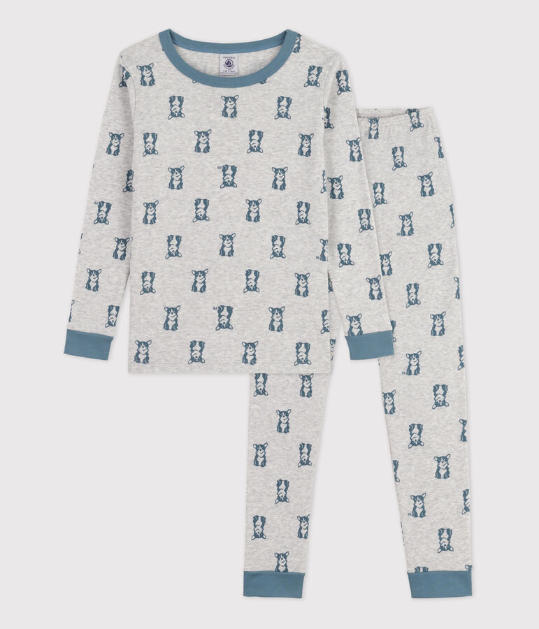 Pijama snugfit de algod&oacute;n con perro gris/azul