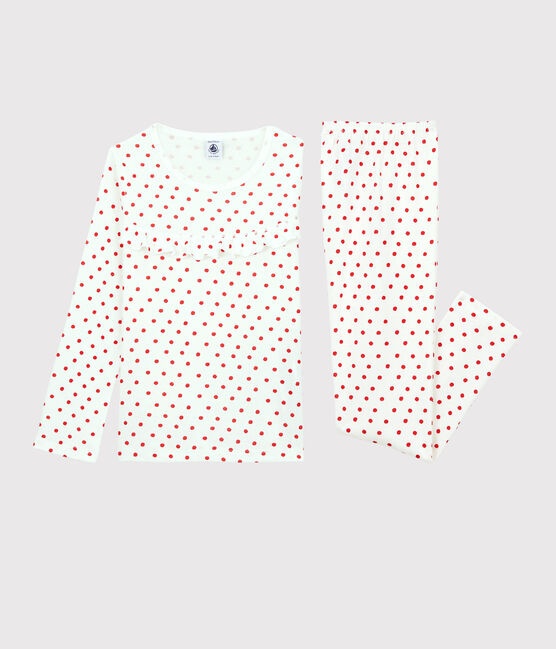 Pijama con lunares rojos de algodón de niña blanco MARSHMALLOW/rojo PEPS