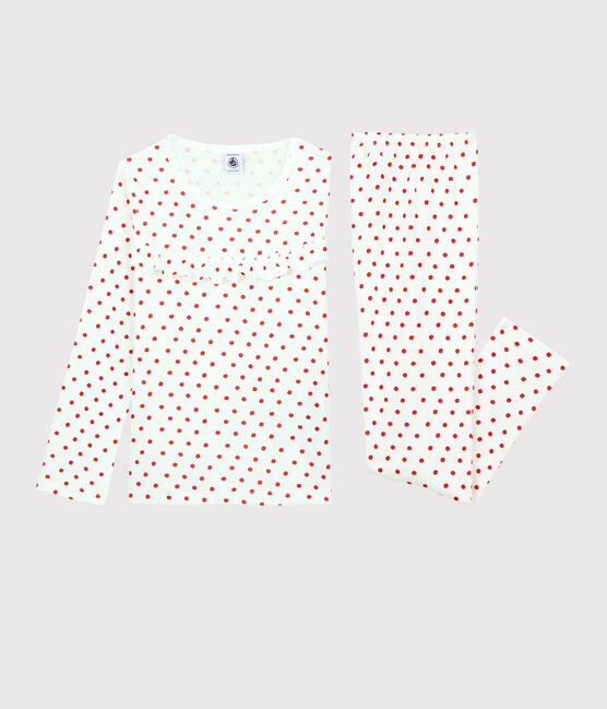 Pijama con lunares rojos de algodón de niña blanco MARSHMALLOW/rojo PEPS