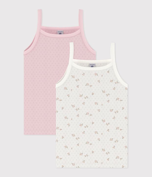 Juego de camisetas infantiles de tirantes de algod&oacute;n calado con flores multicolor