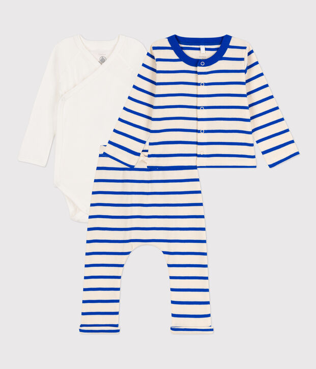 Conjunto de algod&oacute;n con rayas marineras para beb&eacute; crudo/azul