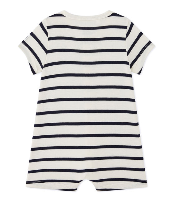 Pelele corto de rayas bebé niño beige COQUILLE/azul ABYSSE