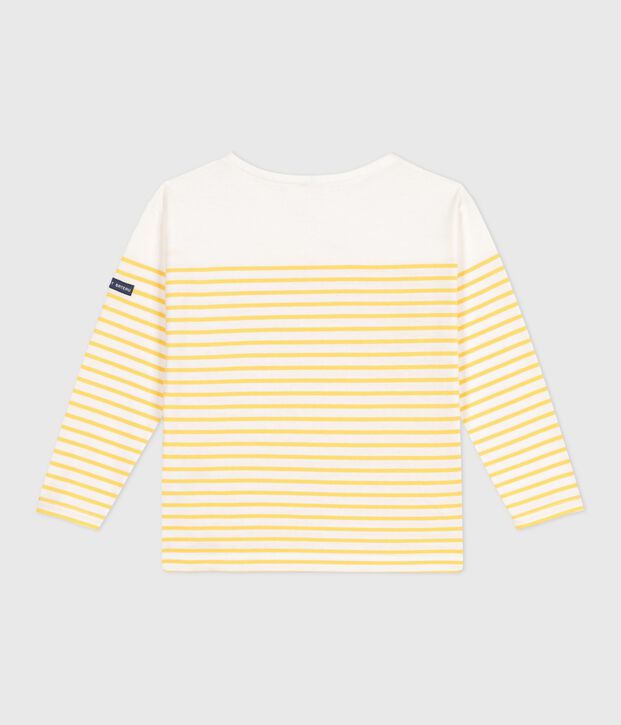 Camiseta marinera infantil de algod&oacute;n de manga larga blanco/amarillo