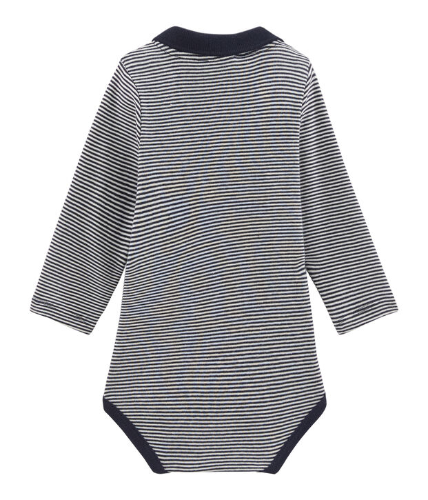 Body de manga larga con cuello de polo para beb&eacute; ni&ntilde;o azul/blanco