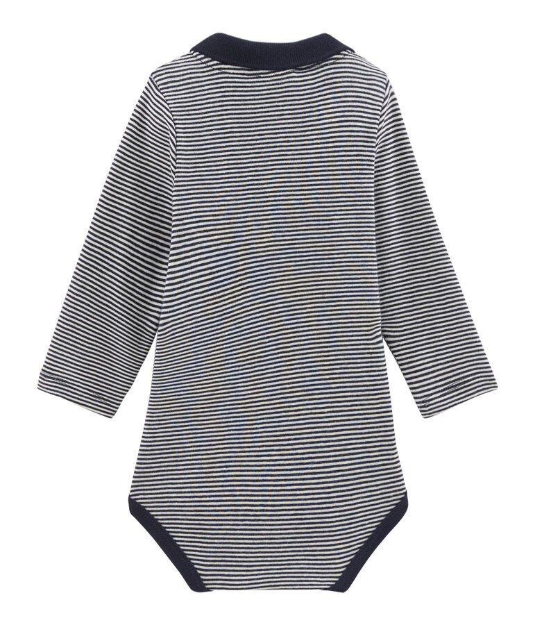 Body de manga larga con cuello de polo para beb&eacute; ni&ntilde;o azul SMOKING/blanco LAIT