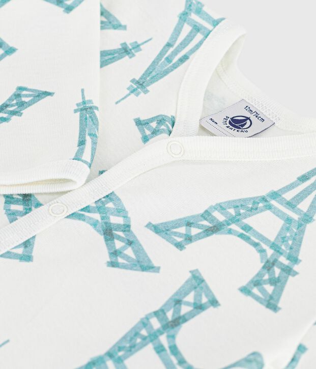 Pijama sin pies de algod&oacute;n con estampado de torre Eiffel para beb&eacute; blanco/verde