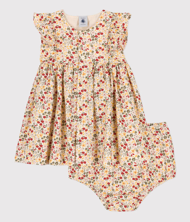 Vestido sin mangas de popelina con bombacho para beb&eacute; crudo/multicolor