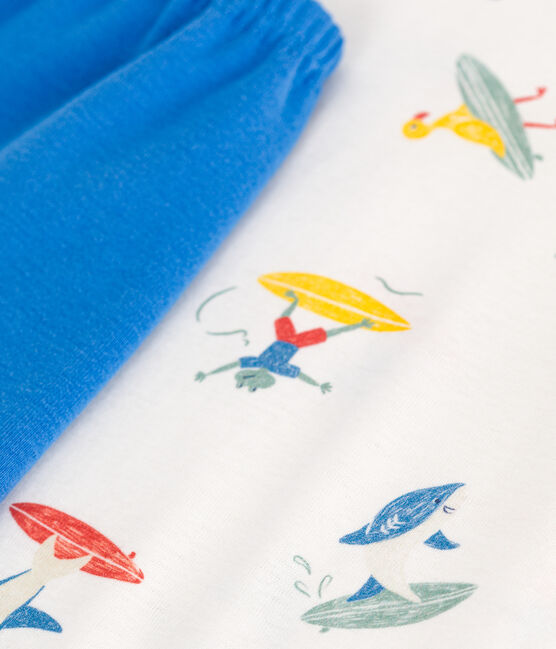 Pijama corto infantil de algodón con estampado de surfistas blanco MARSHMALLOW/blanco MULTICO