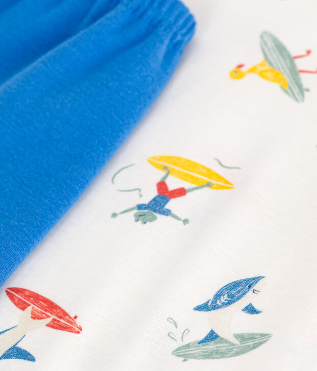 Pijama corto infantil de algod&oacute;n con estampado de surfistas blanco/multicolor