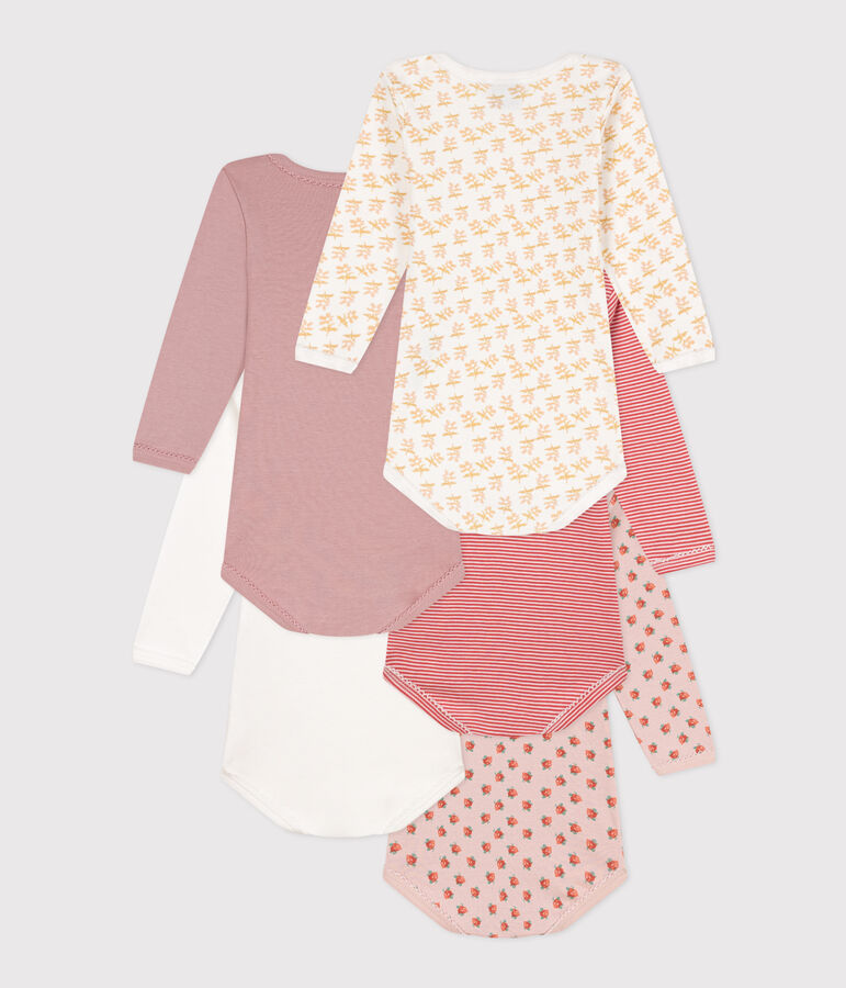 Juego de 5 bodis de algod&oacute;n de manga larga con flores para beb&eacute; multicolor