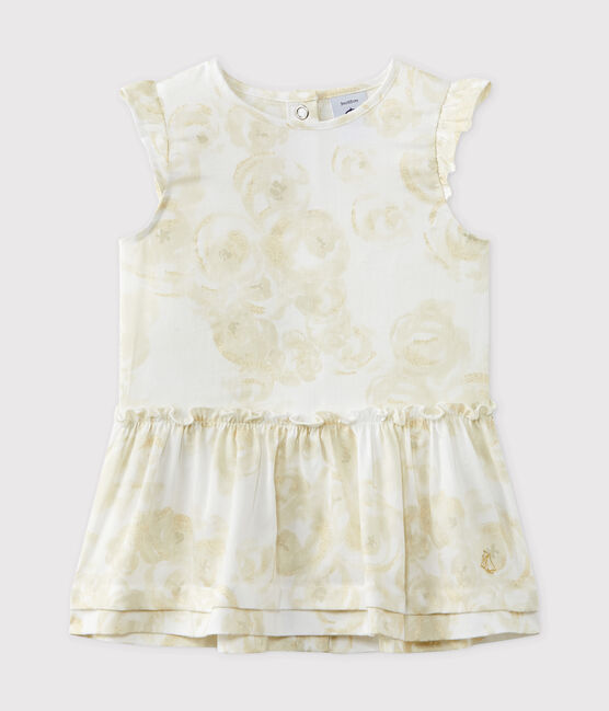 Vestido bebé niña en satén estampado blanco MARSHMALLOW/blanco MULTICO