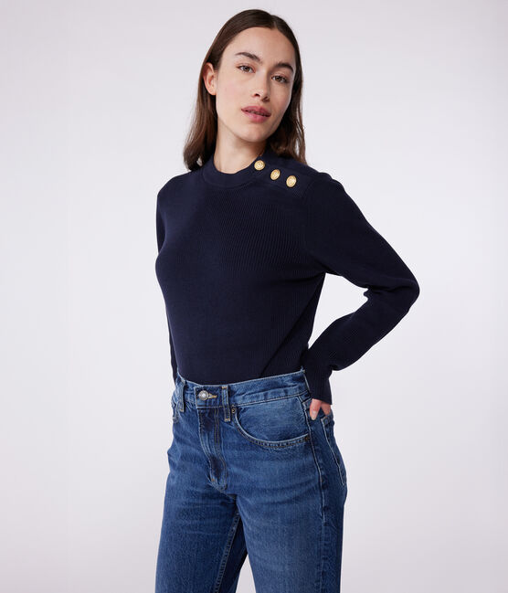 Jersey marinero de algodón liso para mujer azul SMOKING