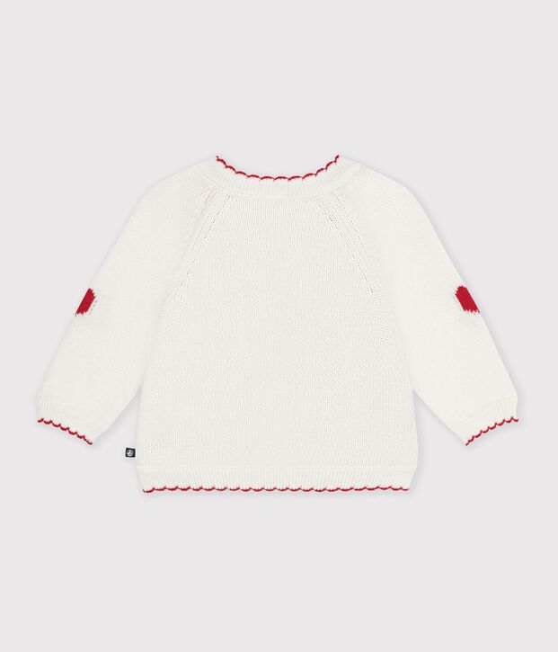 C&aacute;rdigan de punto tricotado de lana y algod&oacute;n con estampados jacquard para beb&eacute; blanco/rojo