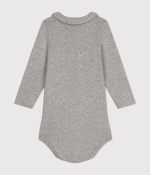 Body de manga larga con cuello de algod&oacute;n de beb&eacute; gris