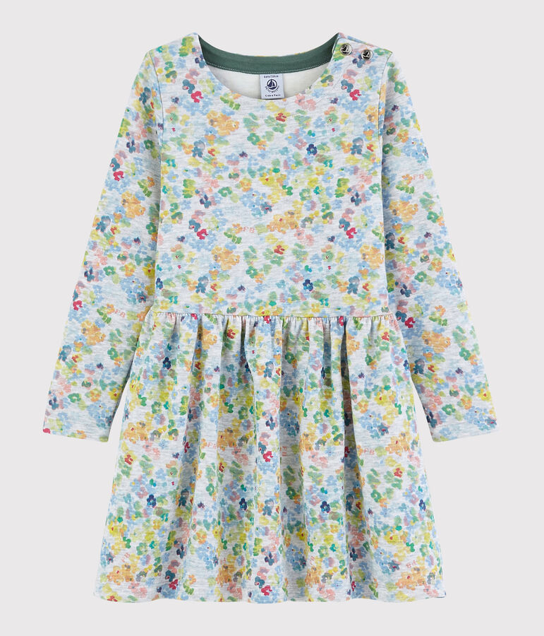 Vestido de manga larga en doble punto de ni&ntilde;a gris/multicolor