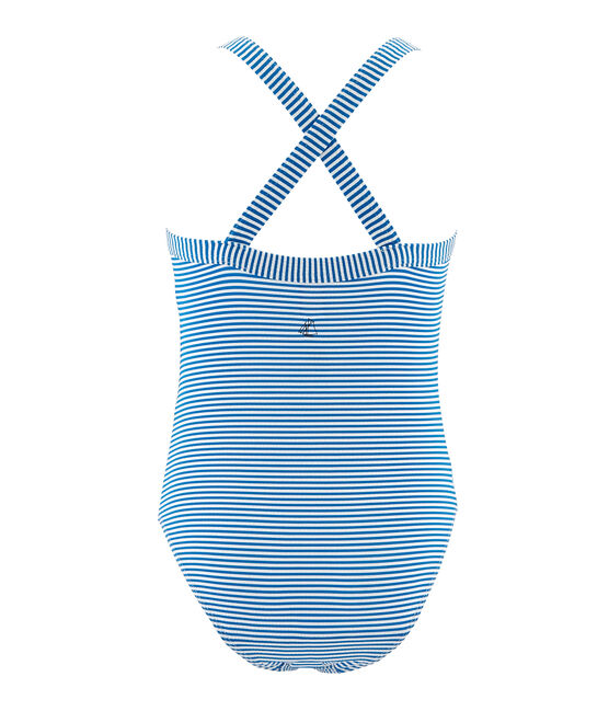 Traje de baño 1 pieza para niña azul RIYADH/blanco MARSHMALLOW