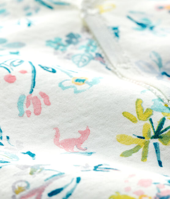 Pijama enterizo sin pies de flores de tejido tubular de bebé niña blanco MARSHMALLOW/blanco MULTICO