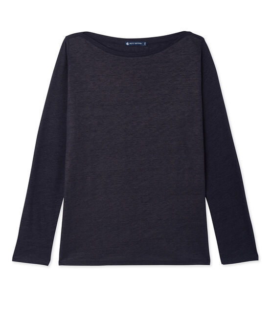 Camiseta de manga larga de lino brillante para mujer azul SMOKING/azul BRILLANT