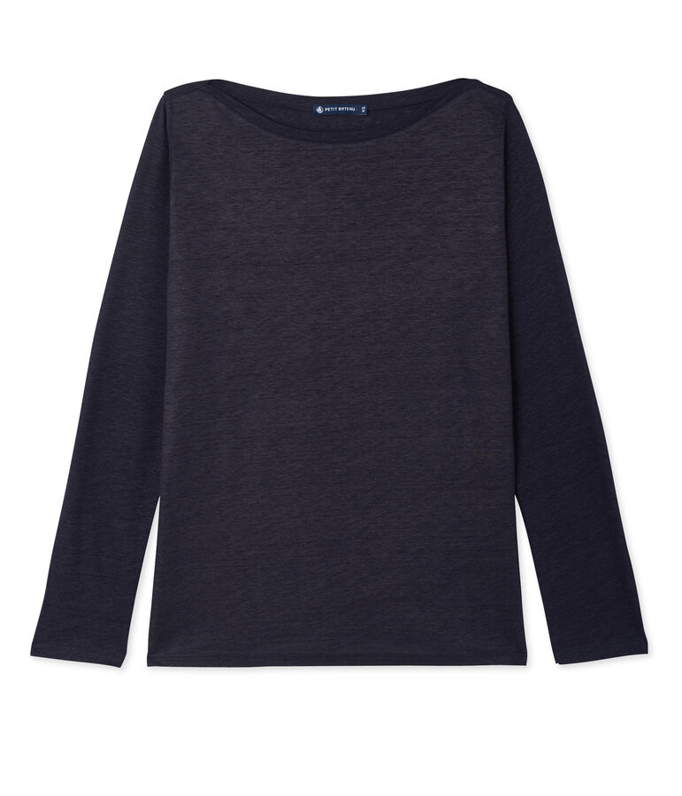Camiseta de manga larga de lino brillante para mujer azul/azul