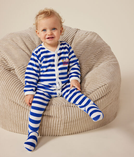 Pijama de terciopelo de Navidad para bebé azul CALVIN/ MARSHMALLOW