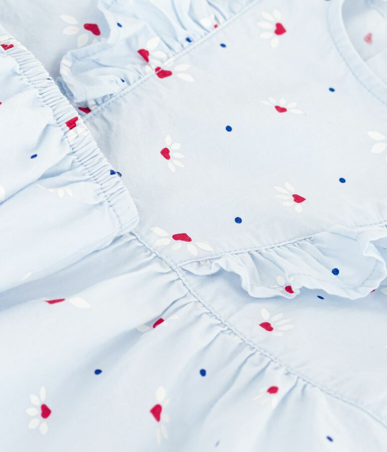 Vestido estampado de algod&oacute;n de manga corta y pololo para beb&eacute; azul/multicolor